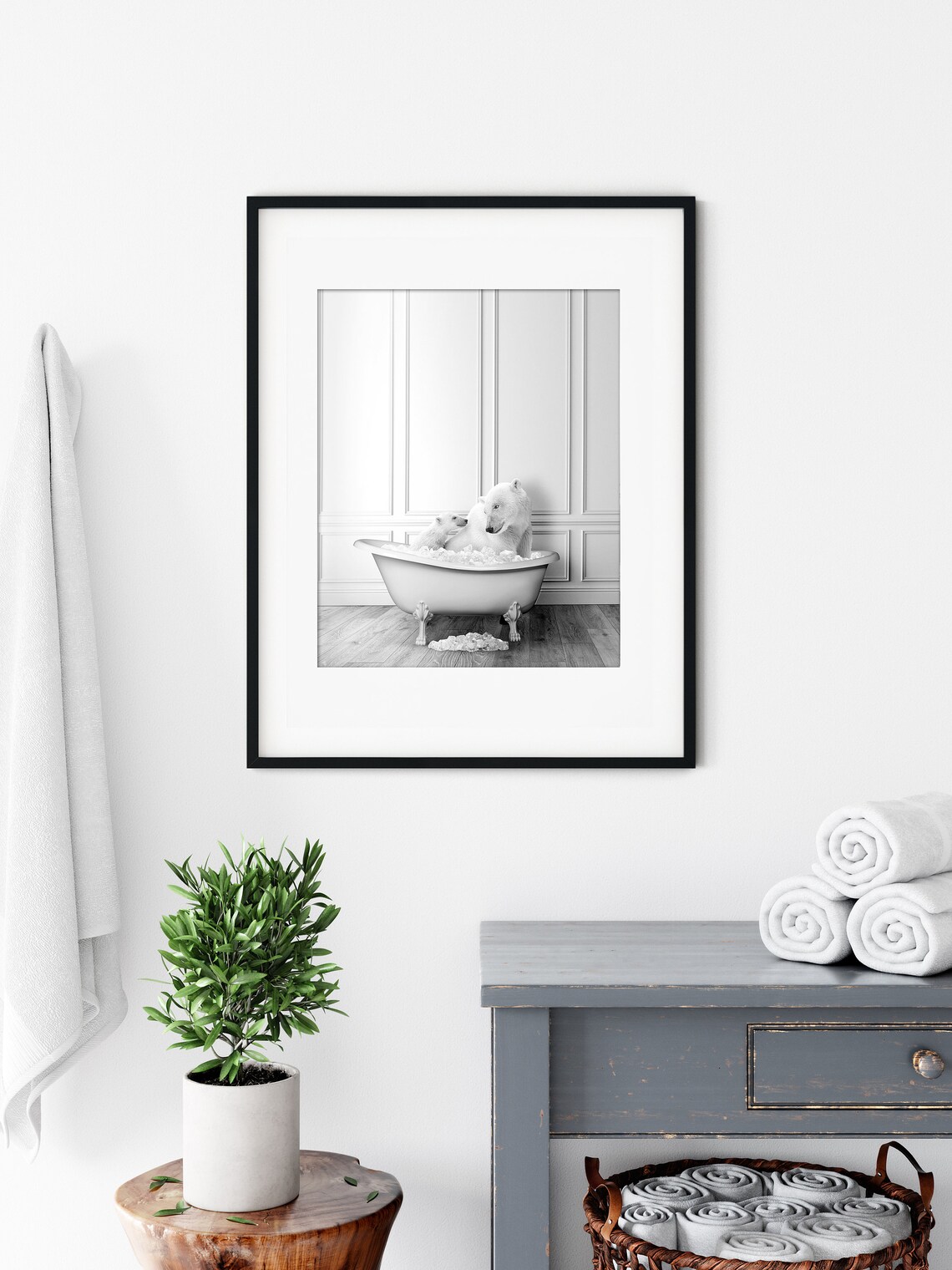 Polar Bears In Ice Bath Bathroom Art Print