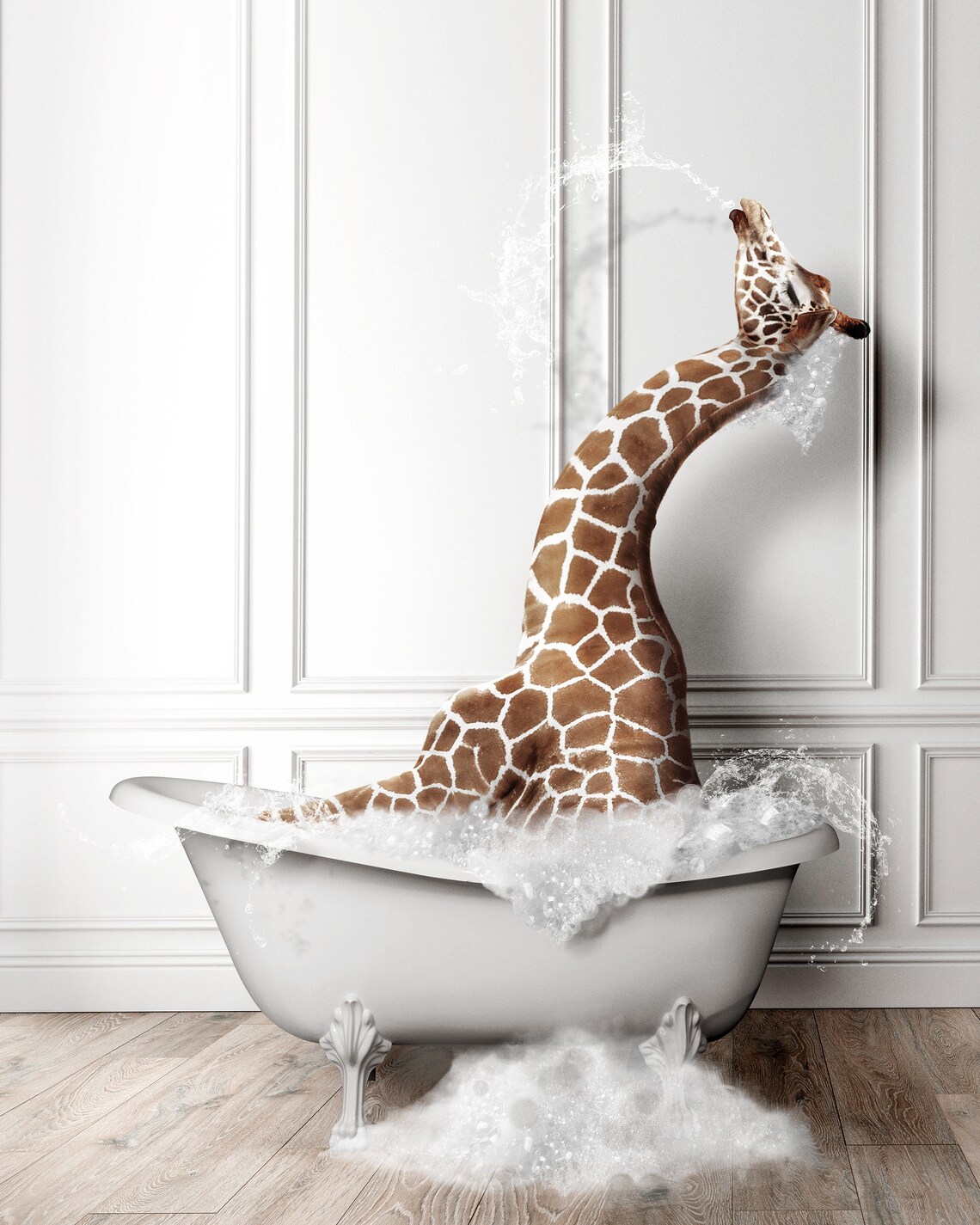 Adorable Giraffe In Tub Bathroom Art Print - Image 2