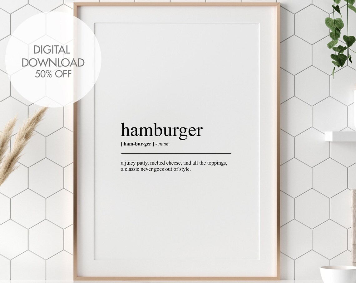 Hamburger Definition Print, Funny Kitchen Wall Art