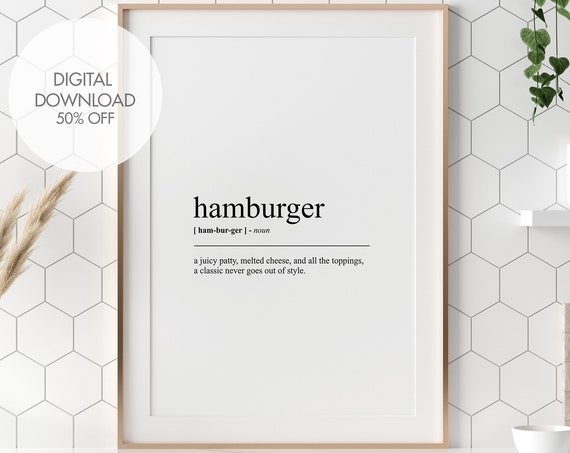 Hamburger Definition Print, Funny Kitchen Wall Art