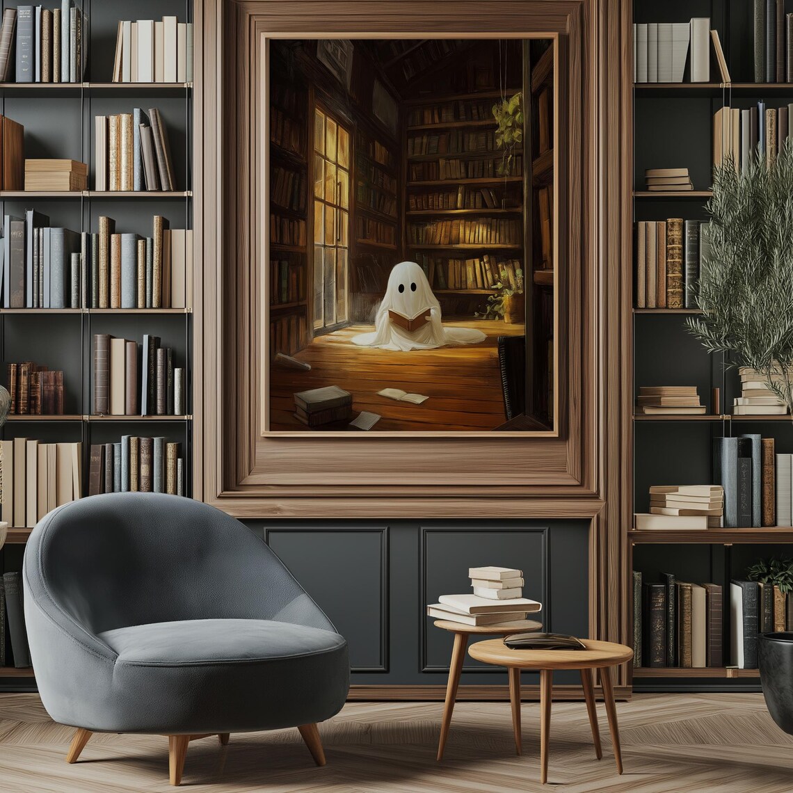Ghost Reading A Book In The Library Halloween Print Cute Fall Ghost Wall Art Bookworm Ghost - Image 2