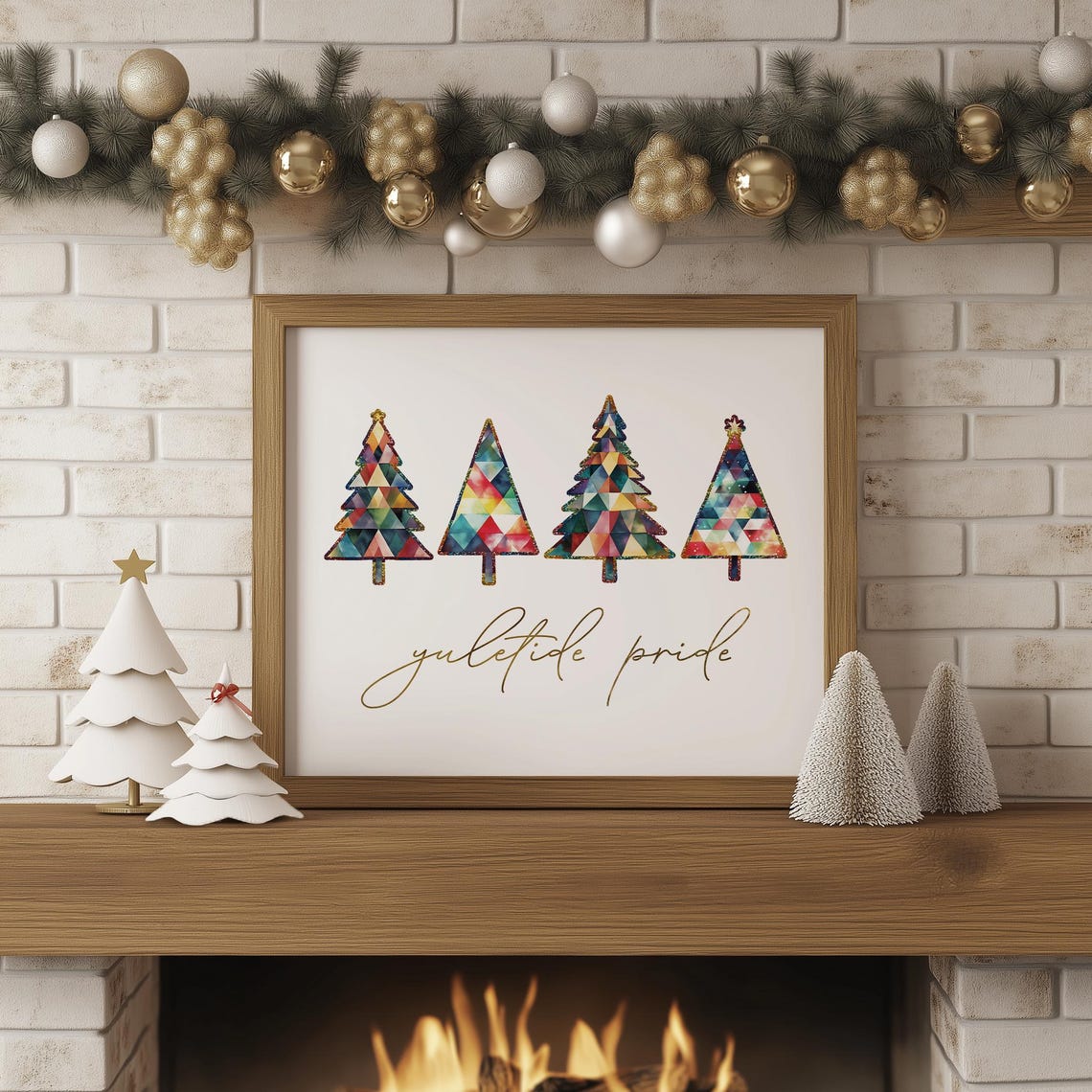 Yuletide Pride Geometric Watercolor Christmas Trees Holiday Wall Art - Image 3