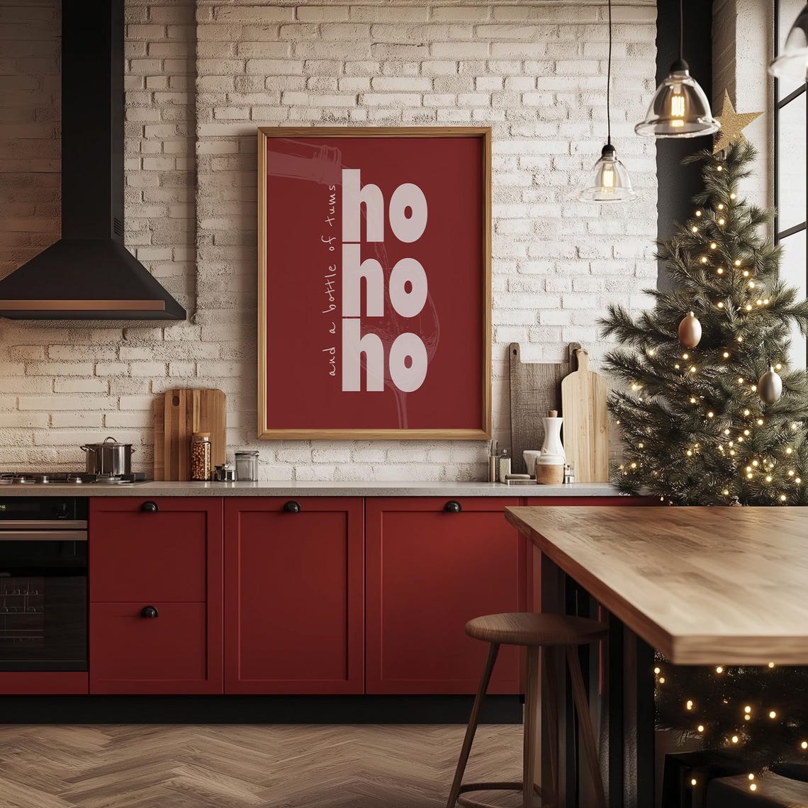 Ho Ho Ho and a Bottle of Rums Funny Red Christmas Wine Wall Art - Image 2