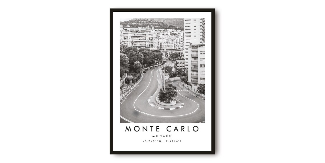 Monte Carlo Black and White Travel Poster