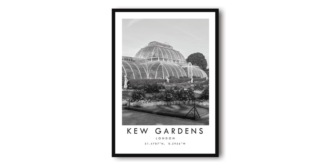 Kew Gardens London Poster with Palm House Black and White Photo