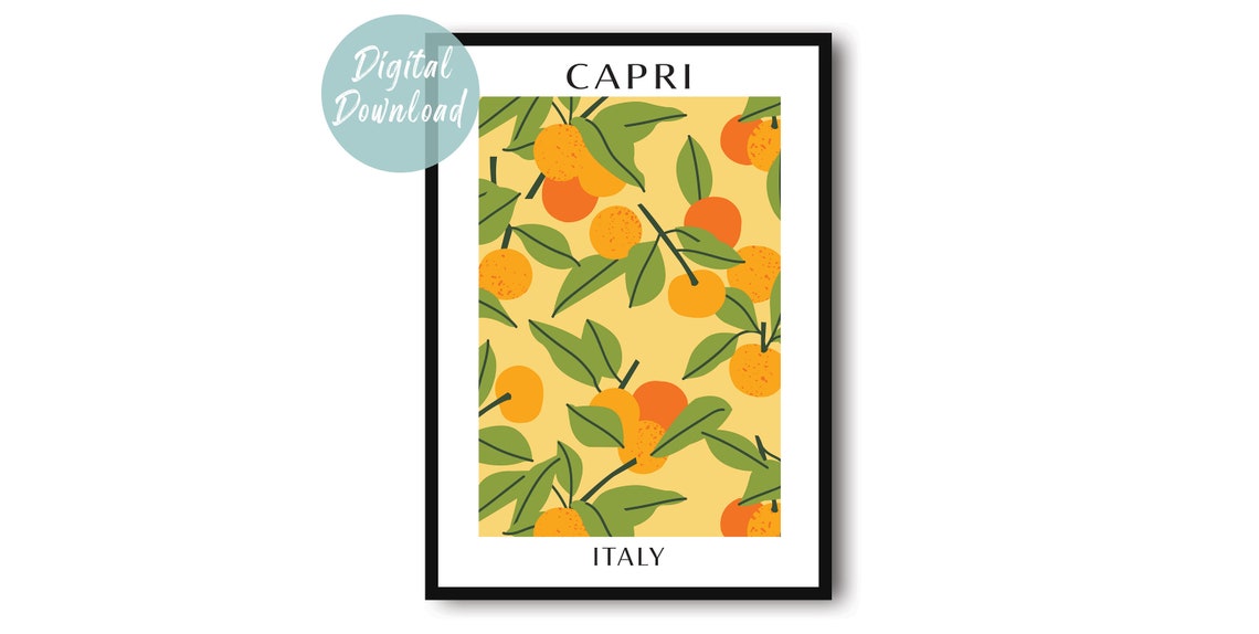 Capri Juicy Oranges Botanical Pattern Fruit Market Art Poster