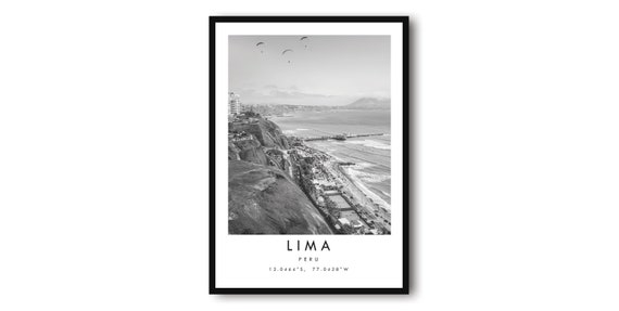 Lima Peru Travel Print Black And White Cityscape Poster