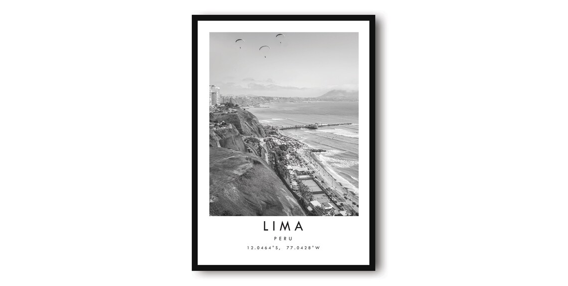 Lima Peru Black and White Coastal Cliffs Minimalist Photo Poster