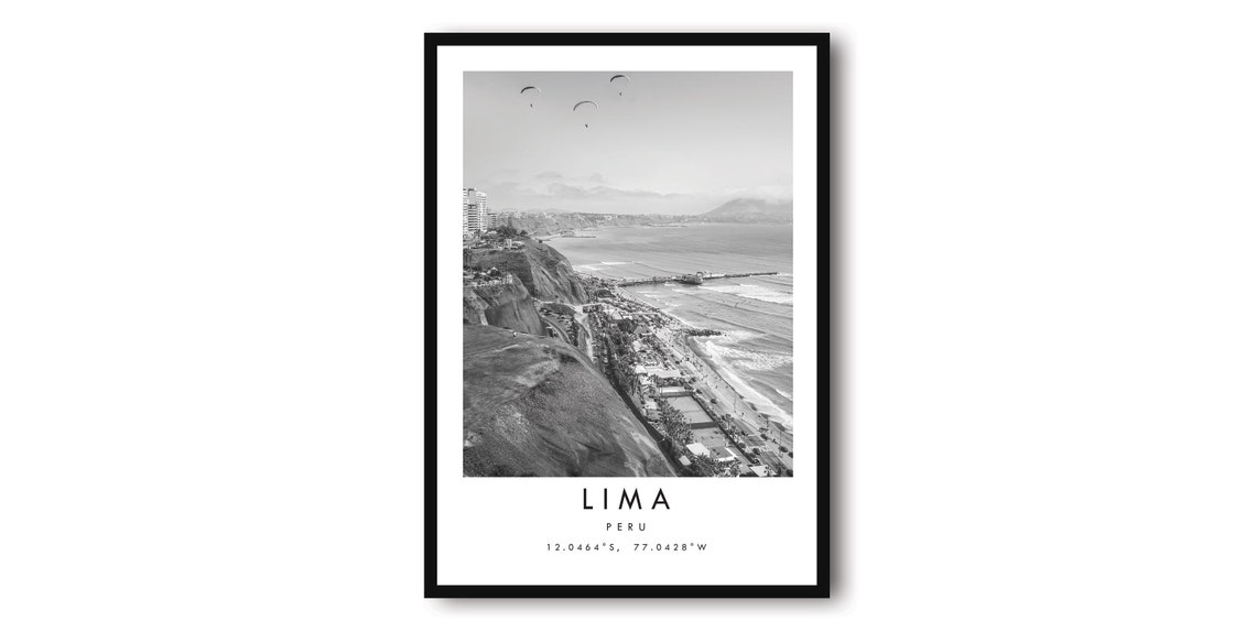 Lima Peru Travel Print Black And White Cityscape Poster