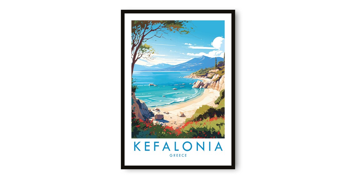 Kefalonia Greece Travel Poster, European Travel Art Print