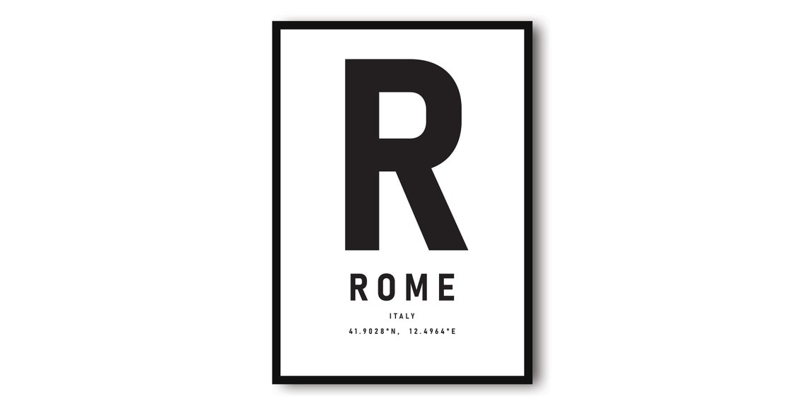 Rome Italy Typography With Coordinates Minimalist Travel Poster