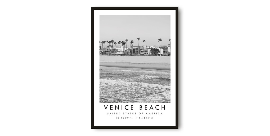 Venice Beach California Black White Beach Photo Vintage Poster