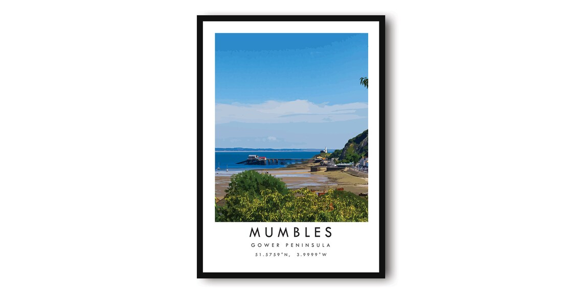 Mumbles Travel Poster, Colourful Wales Wall Art