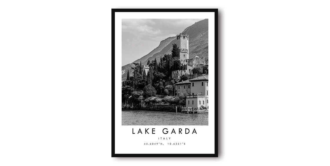 Lake Garda Black and White Travel Poster