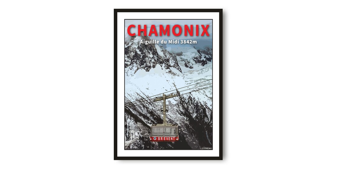 Chamonix Aiguille du Midi Cable Car French Alps Travel Poster