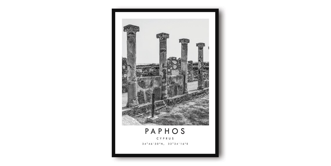 Paphos Black And White Minimalist Travel Poster
