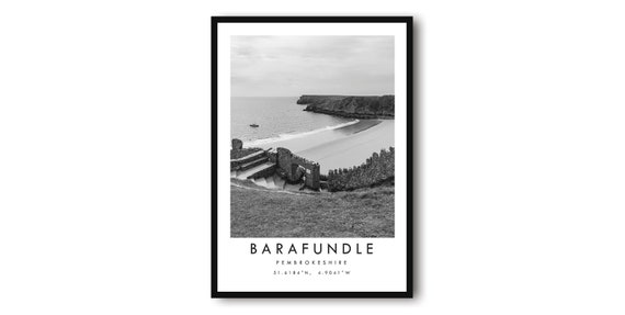 Barafundle Bay Print Pembrokeshire Black And White Wall Art