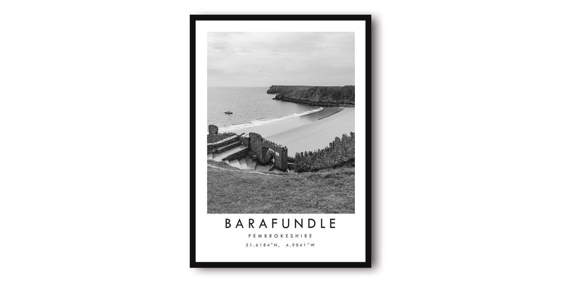 Barafundle Bay Pembrokeshire Black White Coastal Photo Poster