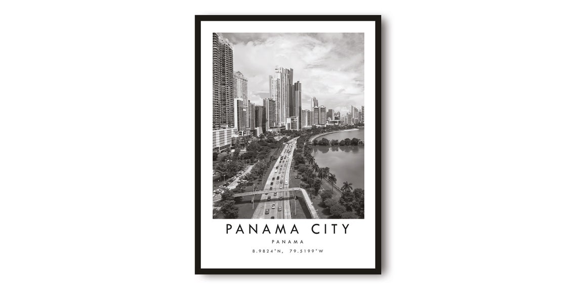 Panama City Print Black And White Travel Poster Minimalist Decor
