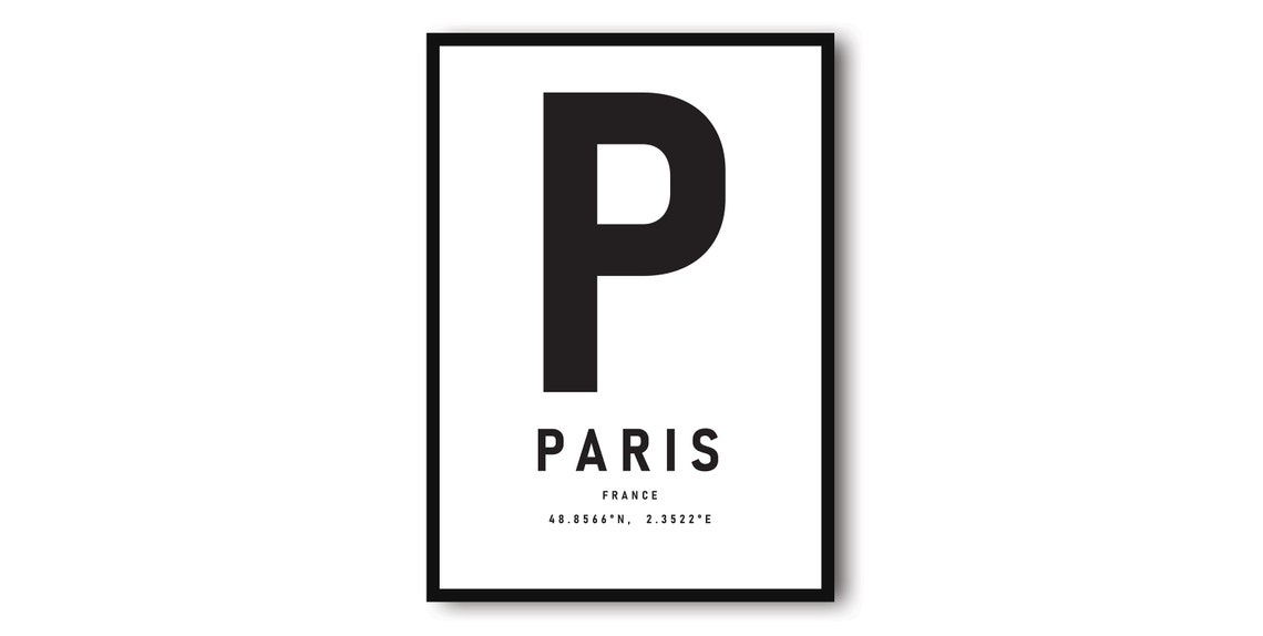Personalised Paris France Coordinates Typography Minimalist Poster