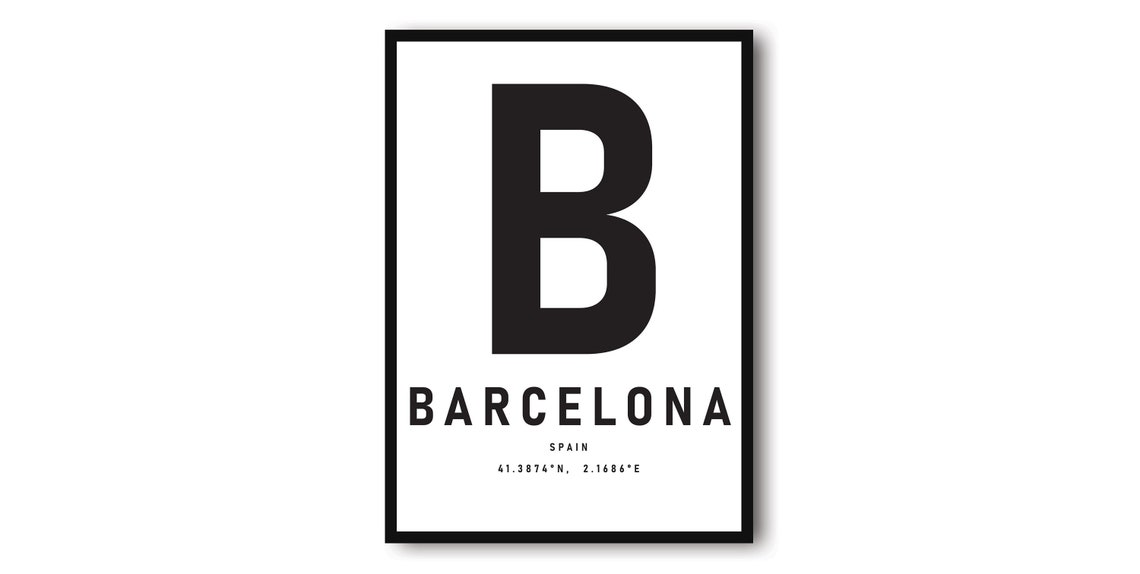 Barcelona Spain Typography With Coordinates Minimalist Travel Poster