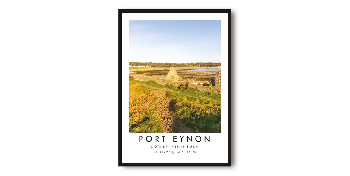 Port Eynon Gower Peninsula Poster with Stone Ruins and Coastal Path