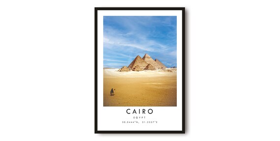 Cairo Egypt Pyramids Desert Camel Coordinates Travel Wall Art
