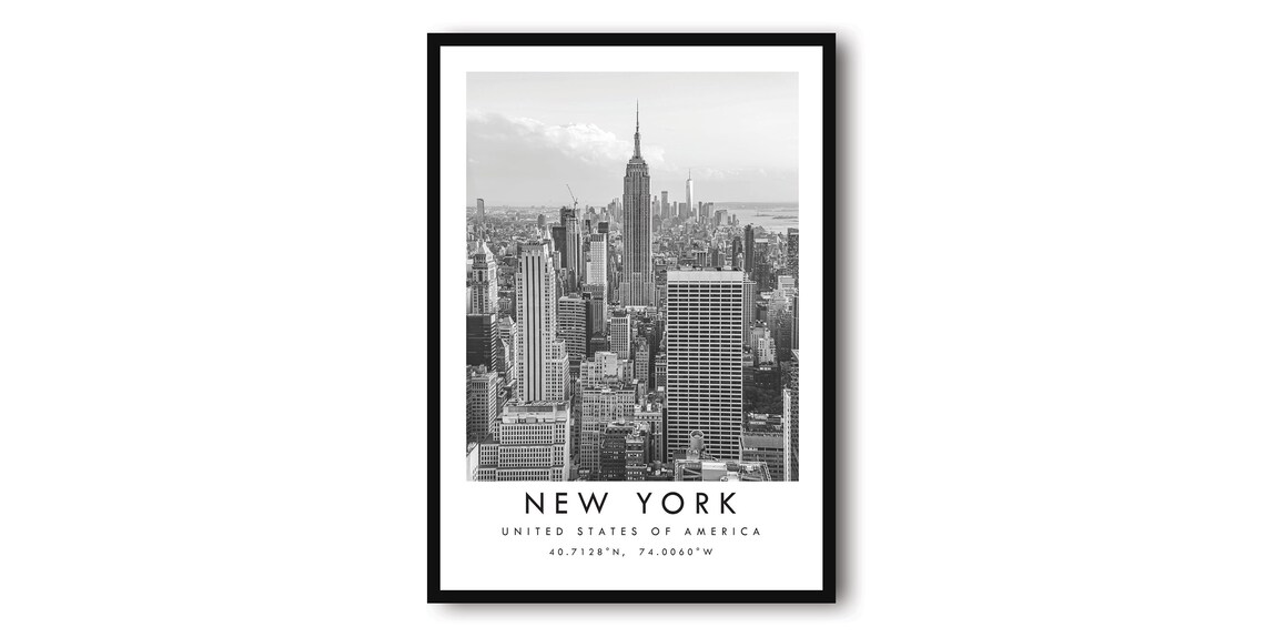 New York Minimalist Travel Poster, Black And White