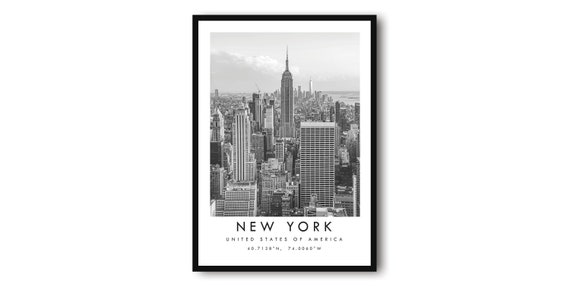 New York Minimalist Travel Poster, Black And White