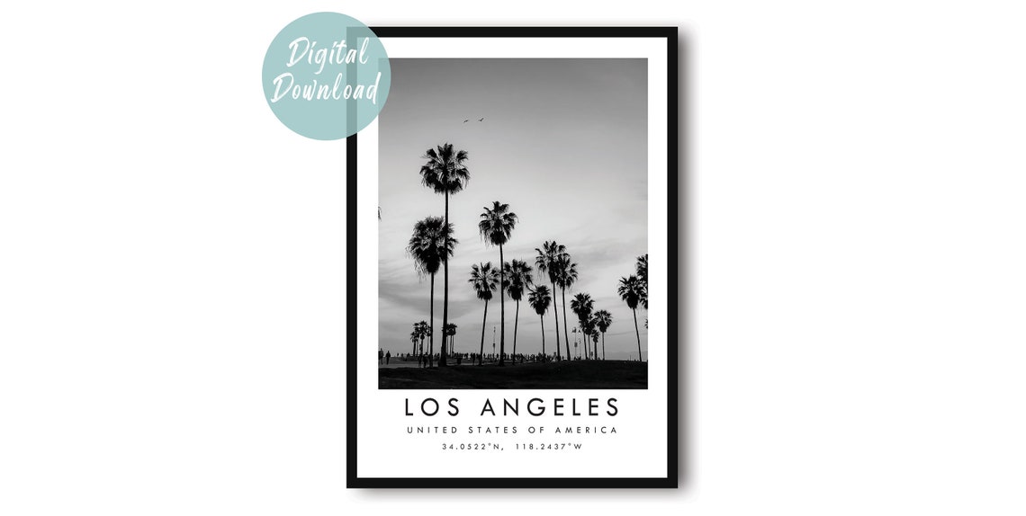 Los Angeles Palm Trees Silhouette Black and White Travel Poster