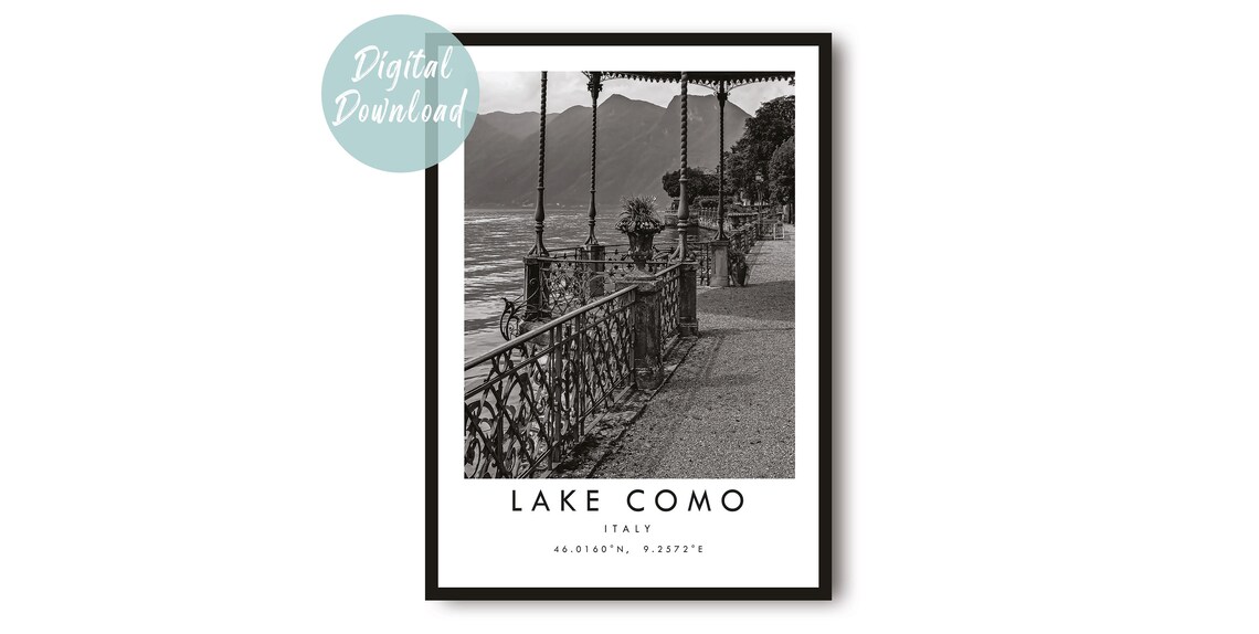 Lake Como Historic Lakeside Promenade Black and White Photo Poster
