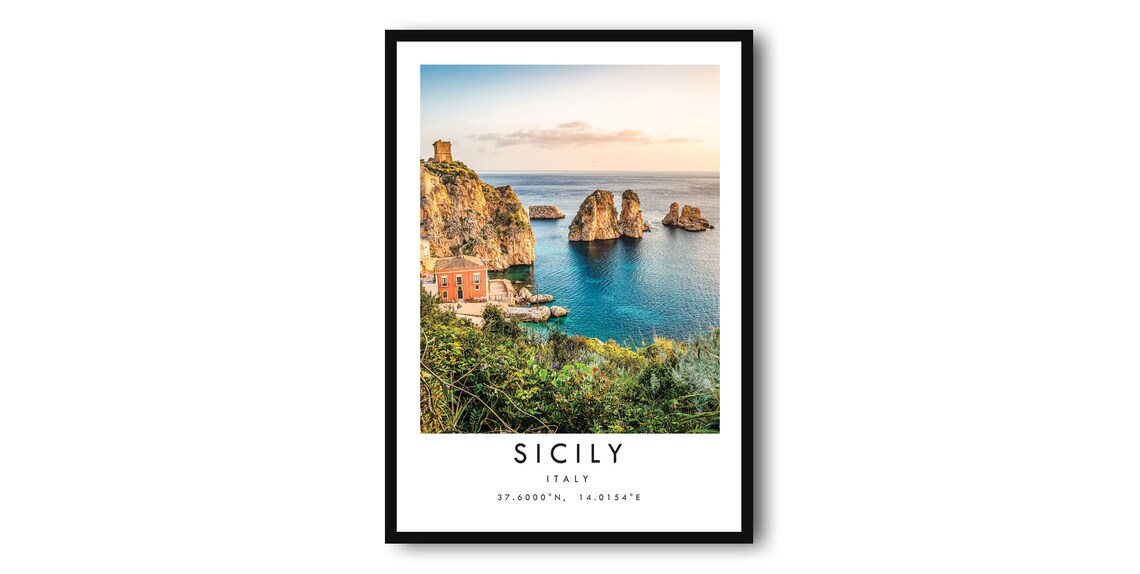 Sicily Travel Poster, Minimalist Italy Wall Art