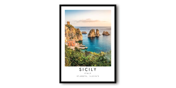 Sicily Travel Poster, Minimalist Italy Wall Art