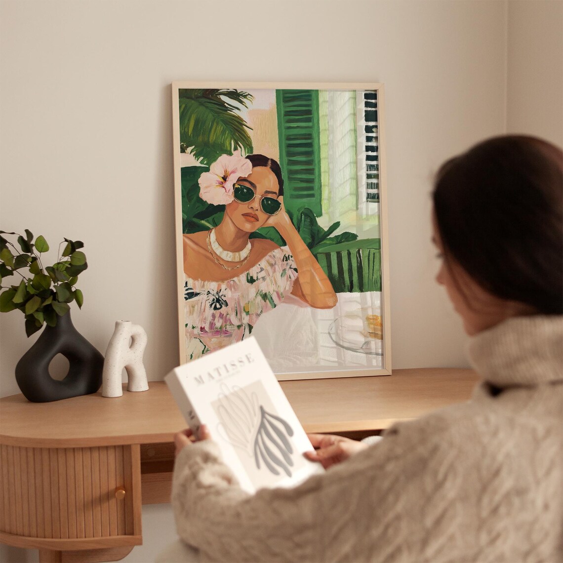 Tropical Elegance, Woman With Floral Dress Abstract Print - Image 5