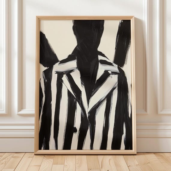 Black And White Abstract Art Print Contemporary Male Silhouette Modern Fashion Wall Art Minimalist Suit Illustration