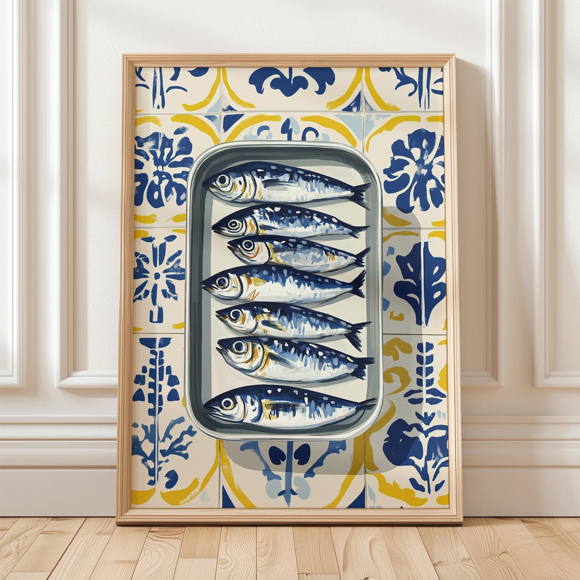 Portuguese Sardine Tile Pattern Art Print, Kitchen Decor