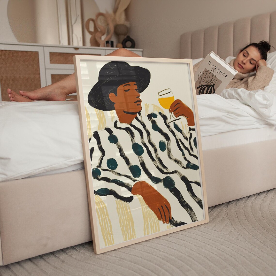 Relaxed Man With Hat, Modern Abstract Art - Image 2