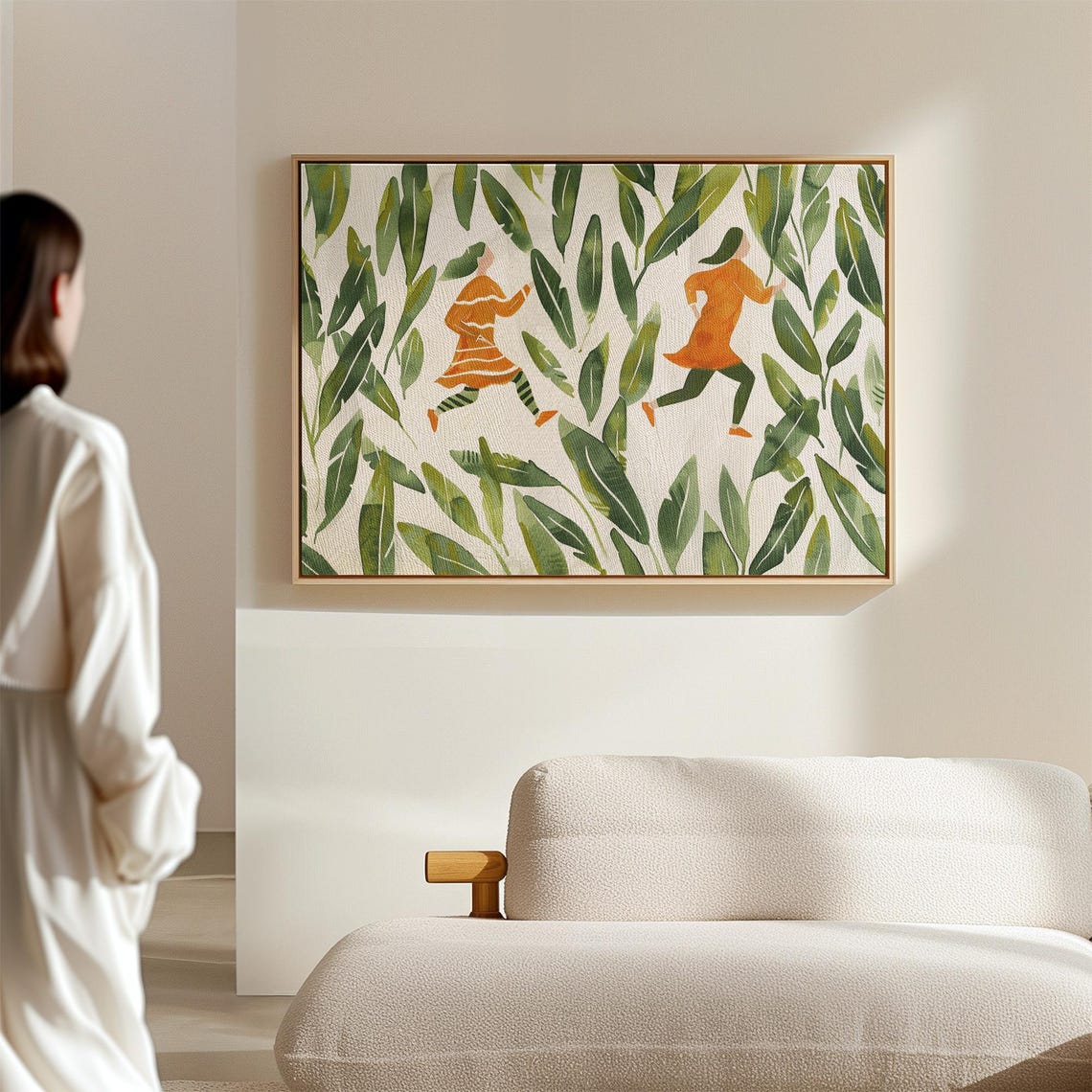 Tropical Girls Art Print Jungle Running Illustration Green Leaves Wall Art Playful Nature Poster Botanical Whimsical Decor - Image 3