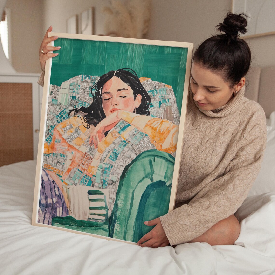 Dreamy Woman Portrait Colorful Mosaic Glitter Relaxing Art Poster - Image 2