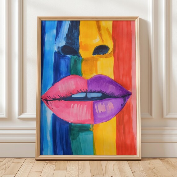 Colorful Lips Art Print Modern Abstract Wall Art Rainbow Pop Art Home Decor Vibrant Contemporary Artwork