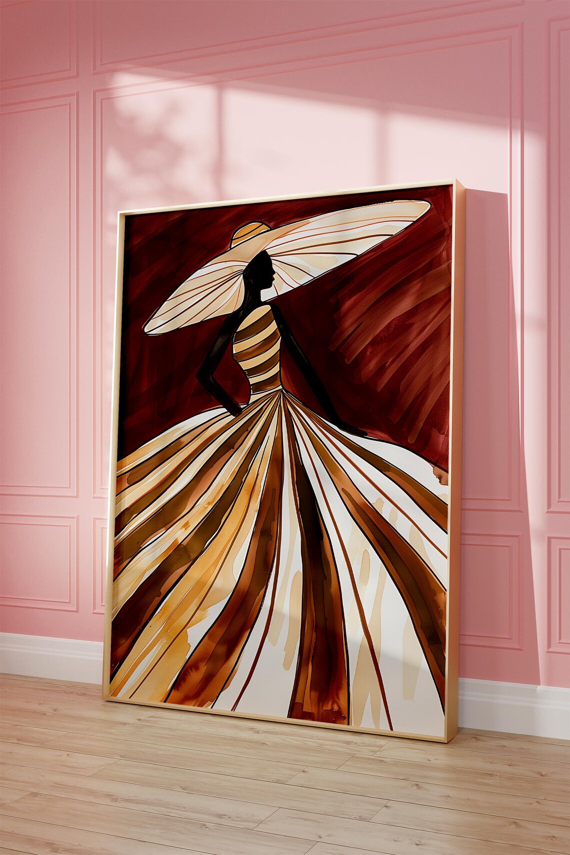 Elegant Brown Striped Gown Fashion Illustration - Image 4