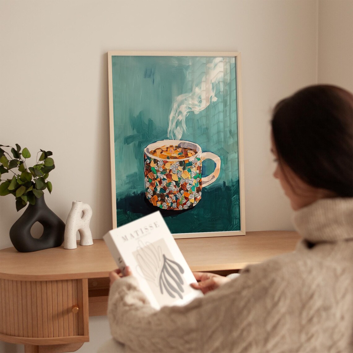 Abstract Steaming Coffee Mug, Modern Kitchen Art Print - Image 5