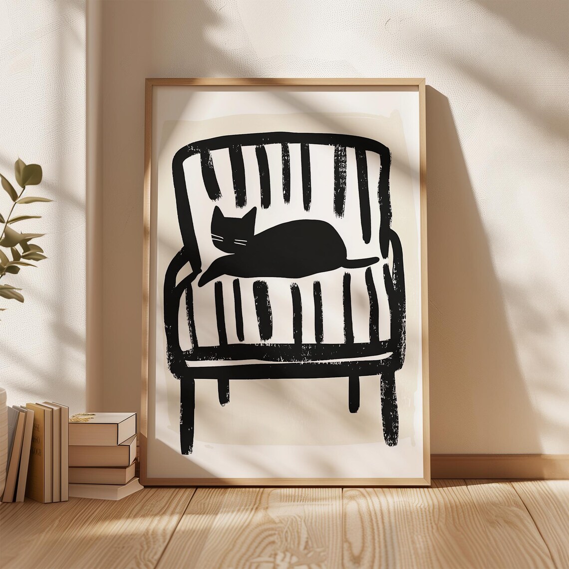 Black Cat On Chair, Minimalist Artwork - Image 2