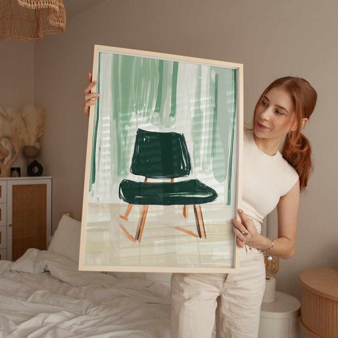 Modern Chair Print Green And Neutral Tones Stylish Minimalist Art For Contemporary Home Decor And Wall Accent - Image 5