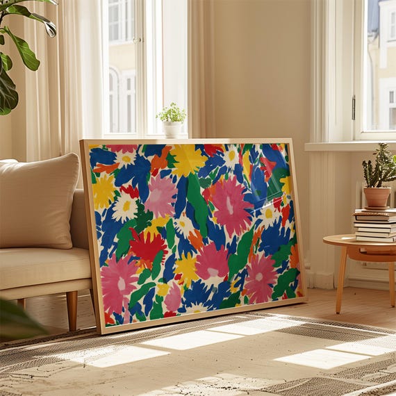 Bold Abstract Floral Wall Art Print Colorful Botanical Painting Modern Bright Flower Poster Maximalist Home Decor