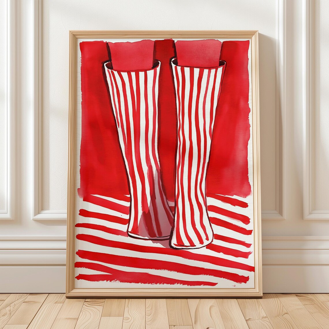 Red Striped Boots, Bold Minimalist Fashion Art