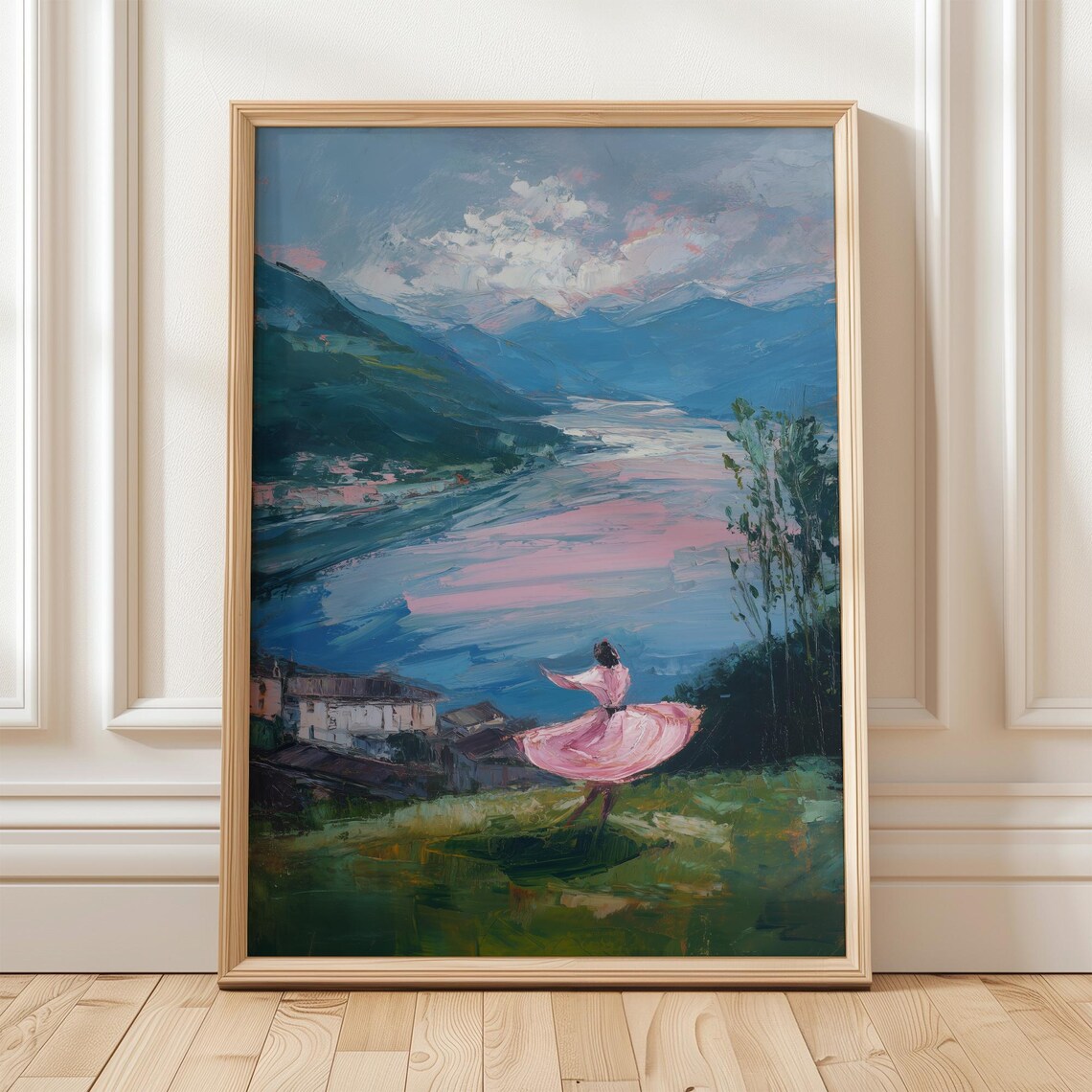 Romantic Landscape, Dancing Woman By Lake Art Print
