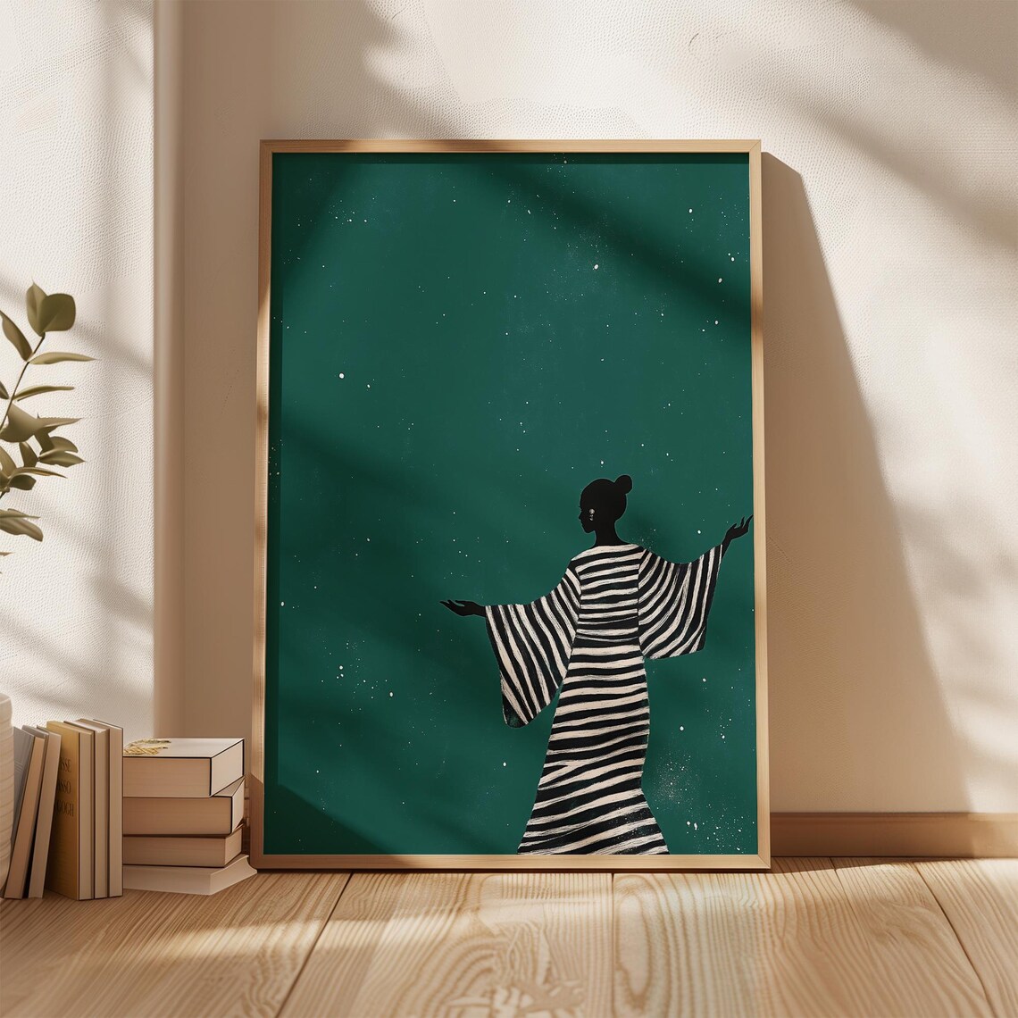 Elegant Woman In Striped Dress, Minimalist Art Print - Image 5