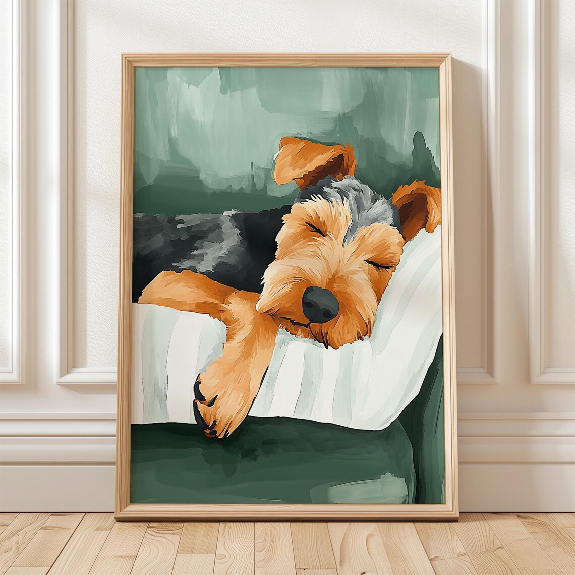 Sleeping Dog Art Print, Airedale Terrier Pillow