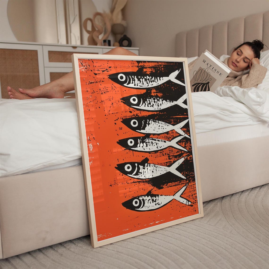 Bold Sardine Pop Art Print Vibrant Red And Black Fish Wall Art Modern Coastal Decor Abstract Sardines Artwork - Image 3
